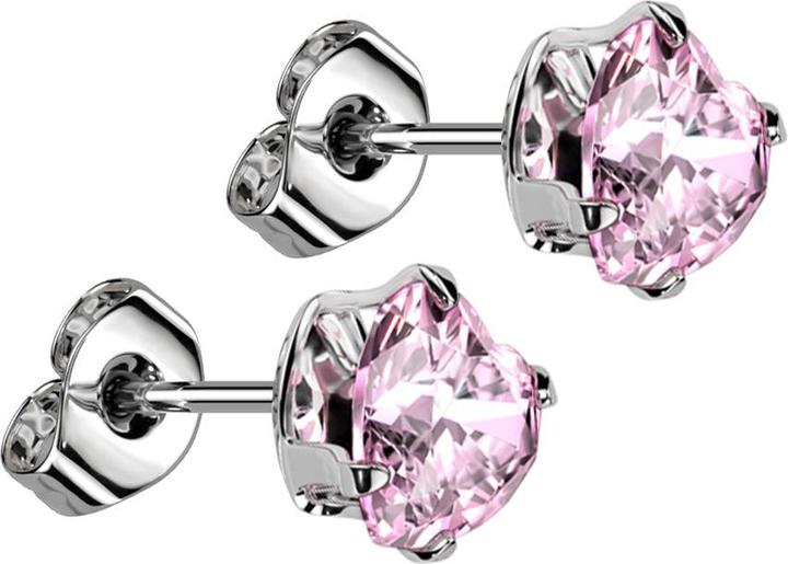 Actual product image Star Piercing Stud earrings silver with heart crystal pink (Surgical steel 316L, without brass)