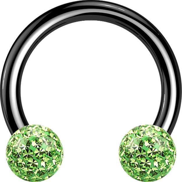 Image du produit Star Piercing Circular Barbell noir avec deux boules de cristal vert clair époxy de protection (sans laiton, Titane)