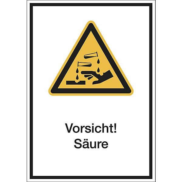 Produktbild Marahrens Kombischilder mit Text, LxH 210x297mm, Kunststoff, VE 10 Stk, Vorsicht! Säure