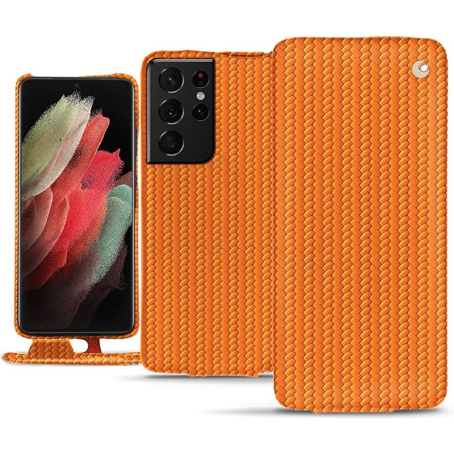 Noreve Lederschutzhülle vertikal (Samsung Galaxy S21 Ultra), Smartphone Hülle, Orange
