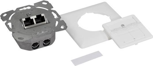 Actual product image LogiLink Cat.6A network socket flush-mounted 2 x RJ45 shielded, signal white, vertical cable entry