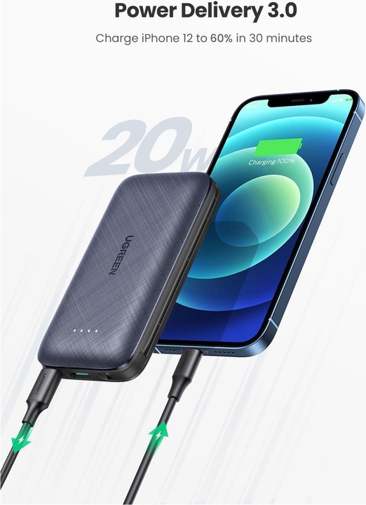 Produktbild Ugreen 10000mAh Schnellade Powerbank mit eingebautem Lightning Kabel