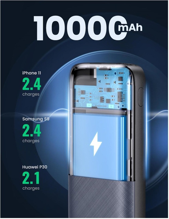 Produktbild Ugreen 10000mAh Schnellade Powerbank mit eingebautem Lightning Kabel