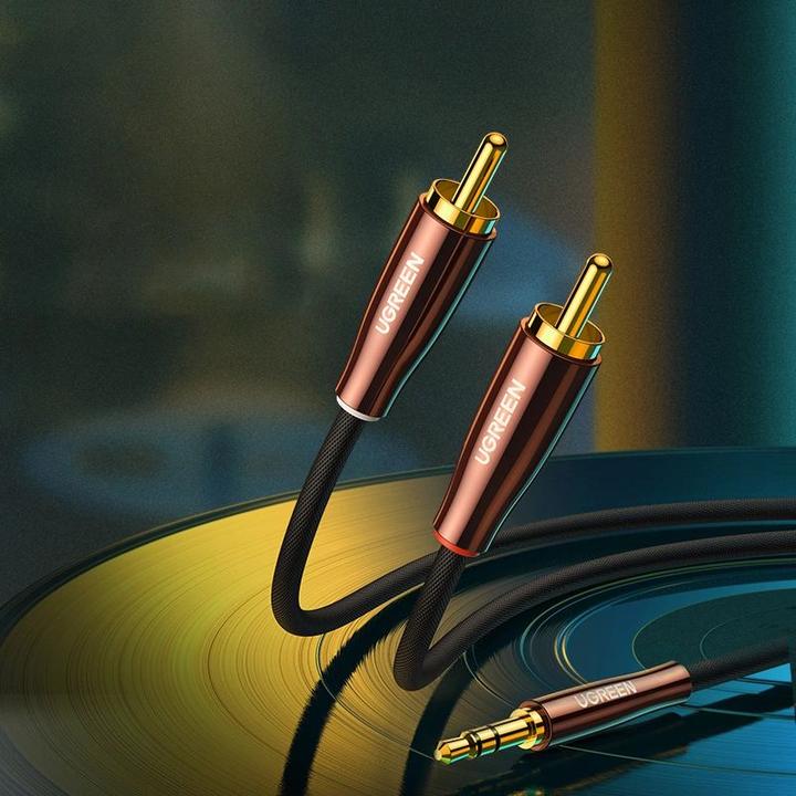Actual product image Ugreen AV170 2x RCA cable (Cinch) jack 3.5mm, 2m (black) (2 m, Cinch Cables)