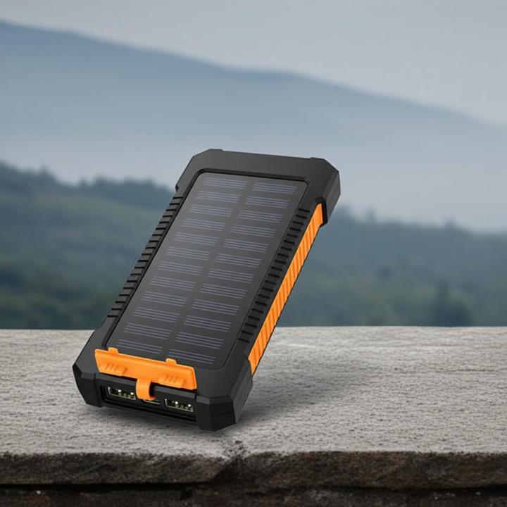 Actual product image Ideoon Solar-Powerbank, 8.000 mAh, IP65, 2x USB-A, Typ-C-Input, LED-Leuchte (8000 mAh)