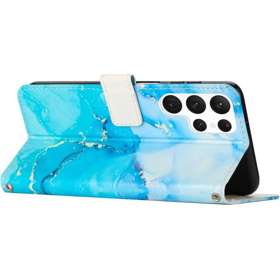 Thumbnail - Cover-Discount Galaxy S23 Ultra - Leder Hülle blue Marble (Samsung Galaxy S23 Ultra), Smartphone Hülle, Blau