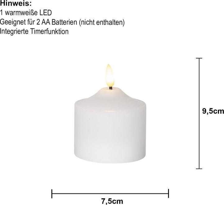 Produktbild Star Trading LED-Kerze Pillar Flamme 7.5 cm x 9.5 cm, Weiss (1 x)
