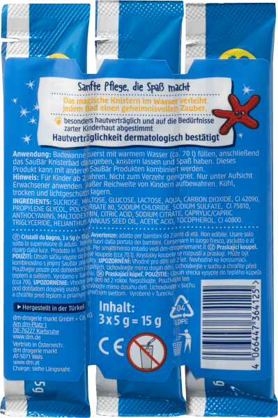 Actual product image dm SauBär Children's bath additive crackling bath, 3x5g (Bath salts)