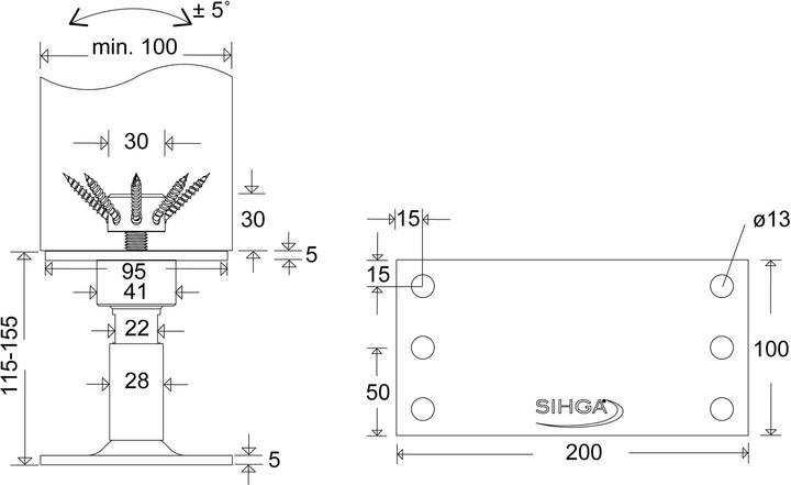 Produktbild Sihga Stützenfüsse Herakulix® XS RI 30 (Stützenfuss, 1 Stk.)