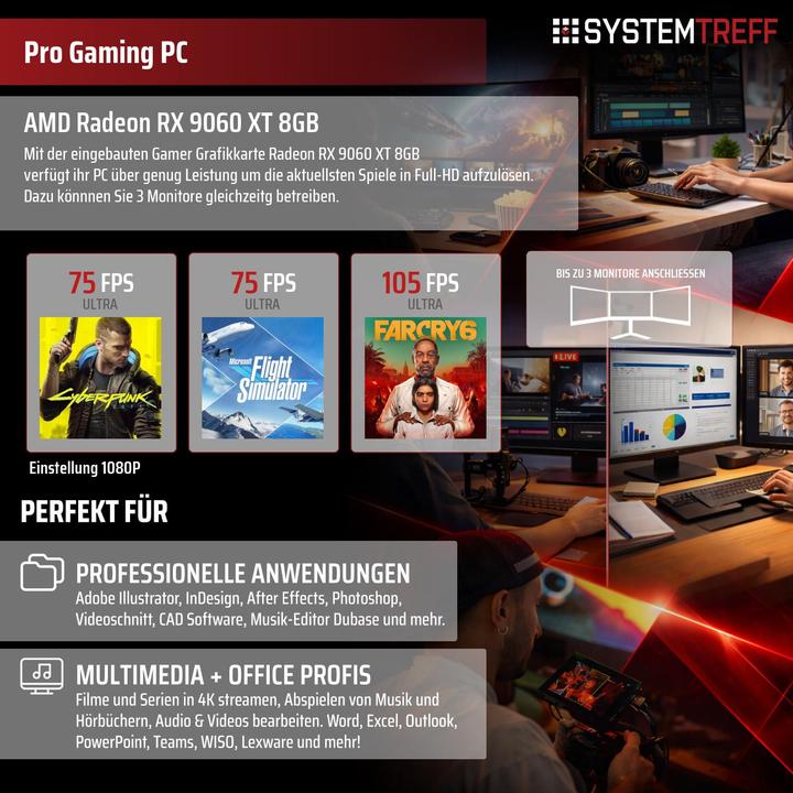 Produktbild SYSTEMTREFF Gaming PC G245047 (1000 GB, 32 GB, AMD Ryzen 5 7600X, Radeon RX 9060 XT)