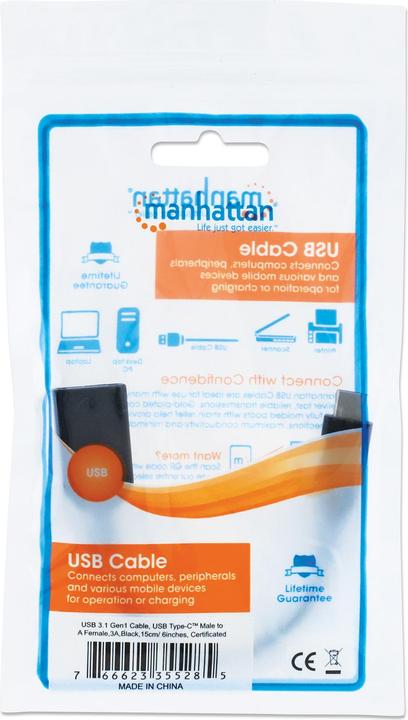 Produktbild Manhattan USB-A - USB-C, USB 3.0 30AWG (0.15 m, USB 3.2 Gen 1, 100 W)