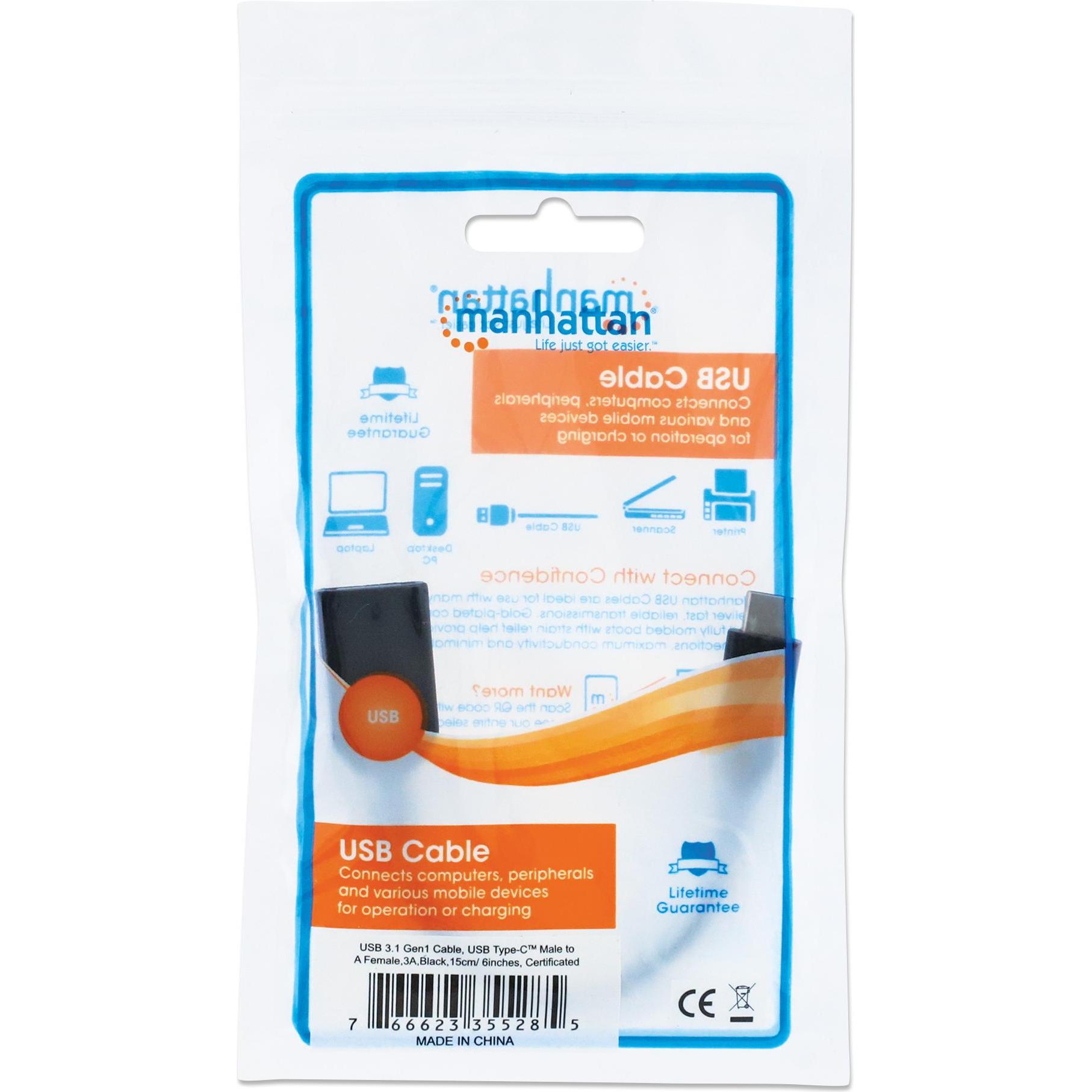 Thumbnail - Manhattan USB-A - USB-C, USB 3.0 30AWG (0.15 m, USB 3.2 Gen 1), USB Kabel