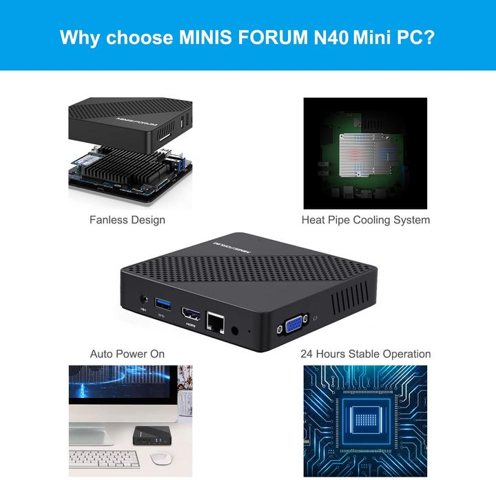 Produktbild Minisforum Mini PC N40 (Celeron N4020, 4+64GB)