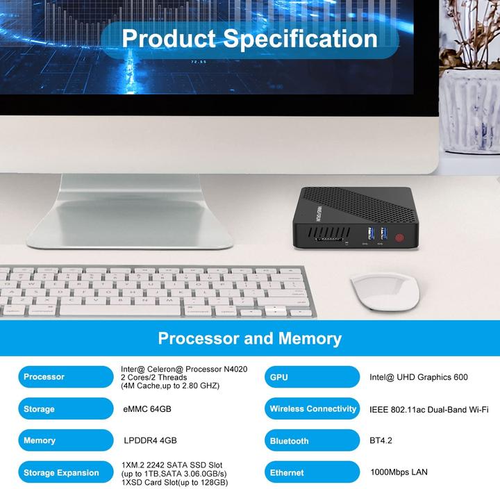 Produktbild Minisforum Mini PC N40 (Celeron N4020, 4+64GB)