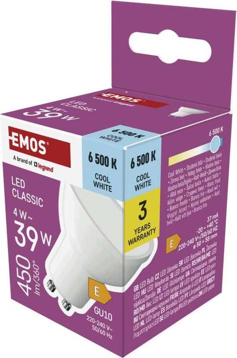 Actual product image Emos LED Bulb Classic MR16 white/ GU10 / 4 W (39 W) / 450 lm / Cool White (GU10, 450 lm, 1x)