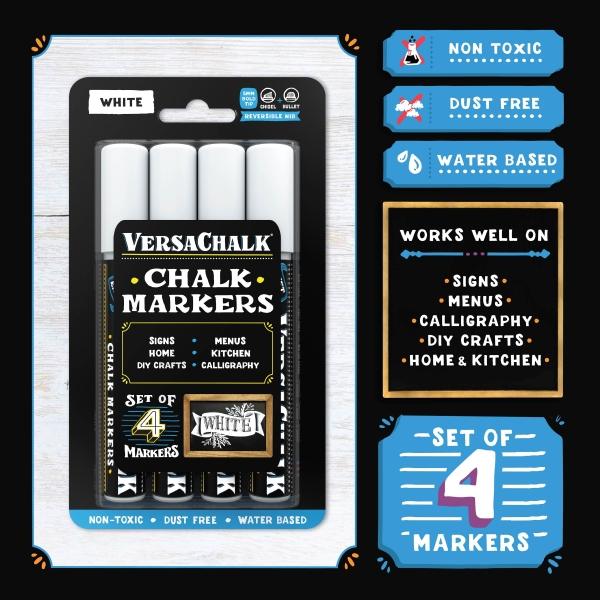Immagine prodotto VersaChalk - Set di 4 pennarelli a gesso liquido bianco con punta da 5 mm (Bianco, 5 mm, 4 x)