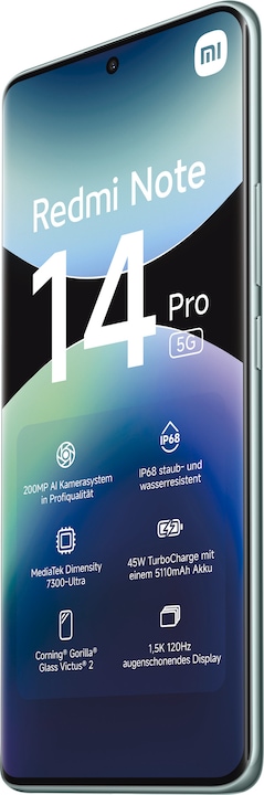 Produktbild Xiaomi Redmi Note 14 Pro 5G (256 GB, Coral Green, 6.67", Dual SIM, 200 Mpx, 5G)