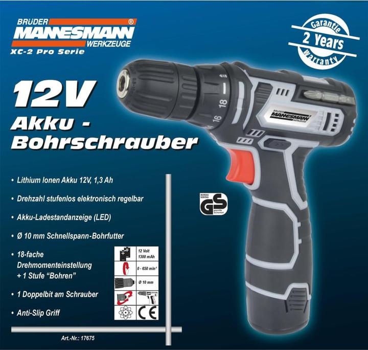 Produktbild Mannesmann Akkubohrschrauber 12 V (Akkubetrieb)