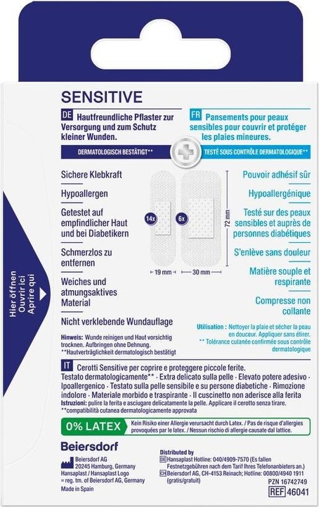 Energy Label Hansaplast Sensitive (20 x)