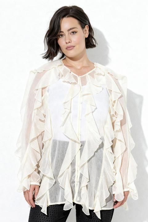 Actual product image Ulla Popken Sheer Chiffon Ruffle Blouse (60)