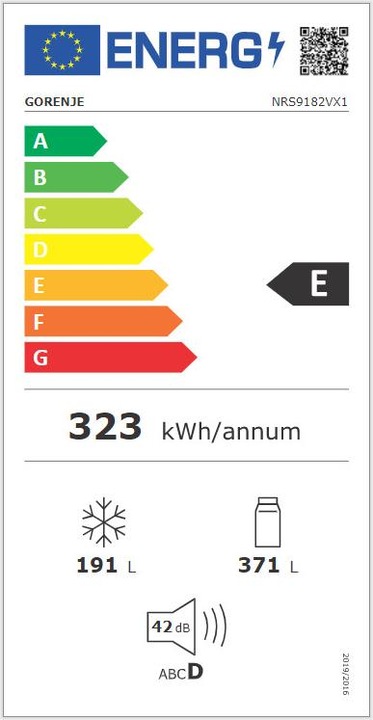 Label énergétique Gorenje NRS9182VX1 Side-by-Side mit Festwasseranschluss (562 l)