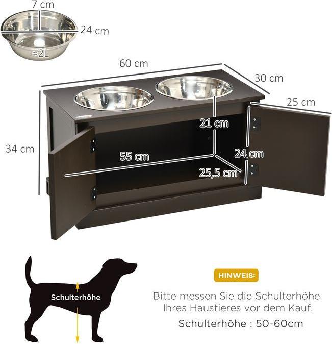 Image du produit Swisshandel24 Station d'alimentation Bols d'alimentation surélevés, avec espace de rangement, 60cmx30cmx34cm (2 l)