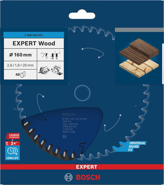 Immagine prodotto Bosch Professional Zubehör Lama circolare Expert per legno, 160 x 20 x 2,6 mm, 48