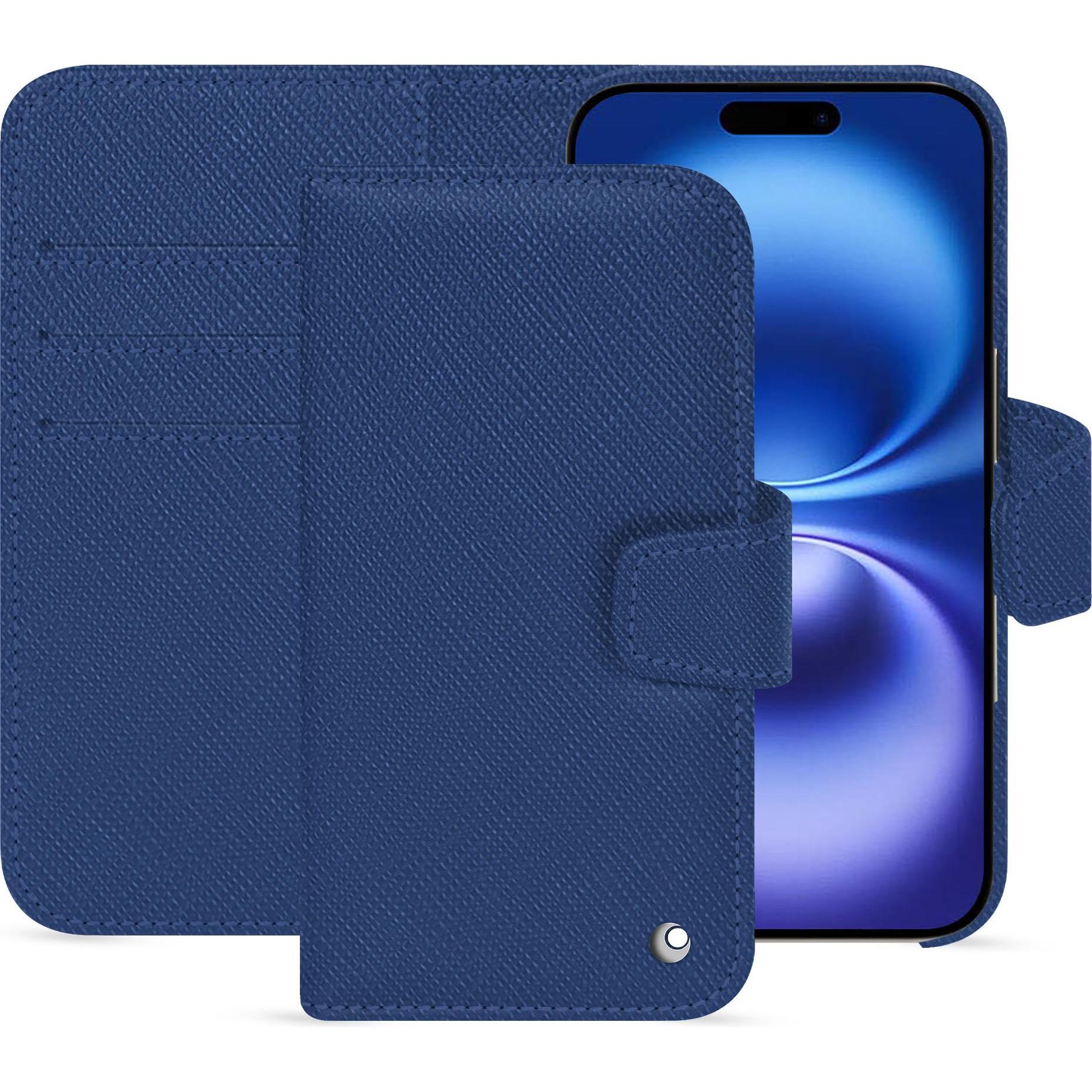Noreve Lederschutzhülle Apple iPhone 16 (Apple iPhone 16), Smartphone Hülle, Blau