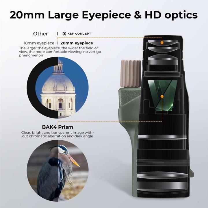 Produktbild K&F Concept 12*50 BAK4 HD Monocular With Akka dovetail Army green (12 x, 50 mm)