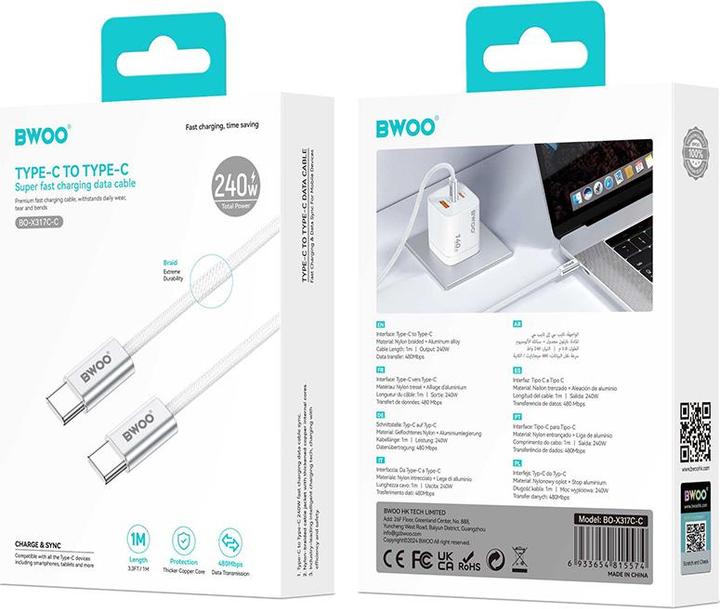 Productafbeelding Bwoo Braided Cable USB-C - USB-C 1m 240W Super Fast Charging BO-X317C-C (1 m, 240 W)