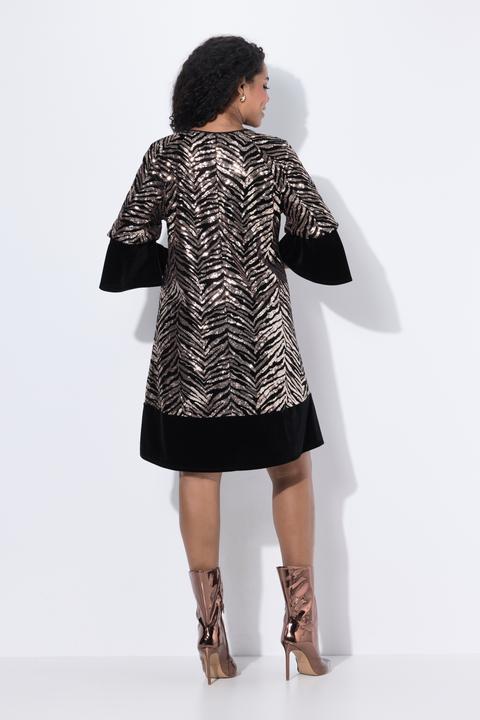 Immagine prodotto Ulla Popken Abito di velluto dal taglio svasato con paillettes, scollo a V e maniche a 3/4 (42, 44)