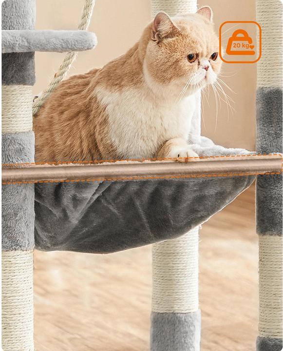 Actual product image Feandrea Cat tree with hammock (143 cm, Beige, Grey, Light grey)
