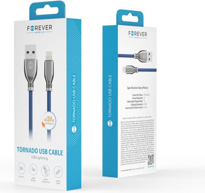 Actual product image Forever Tornado cable USB - Lightning 1,0 m 3A navy blue (1 m, 12.50 W)