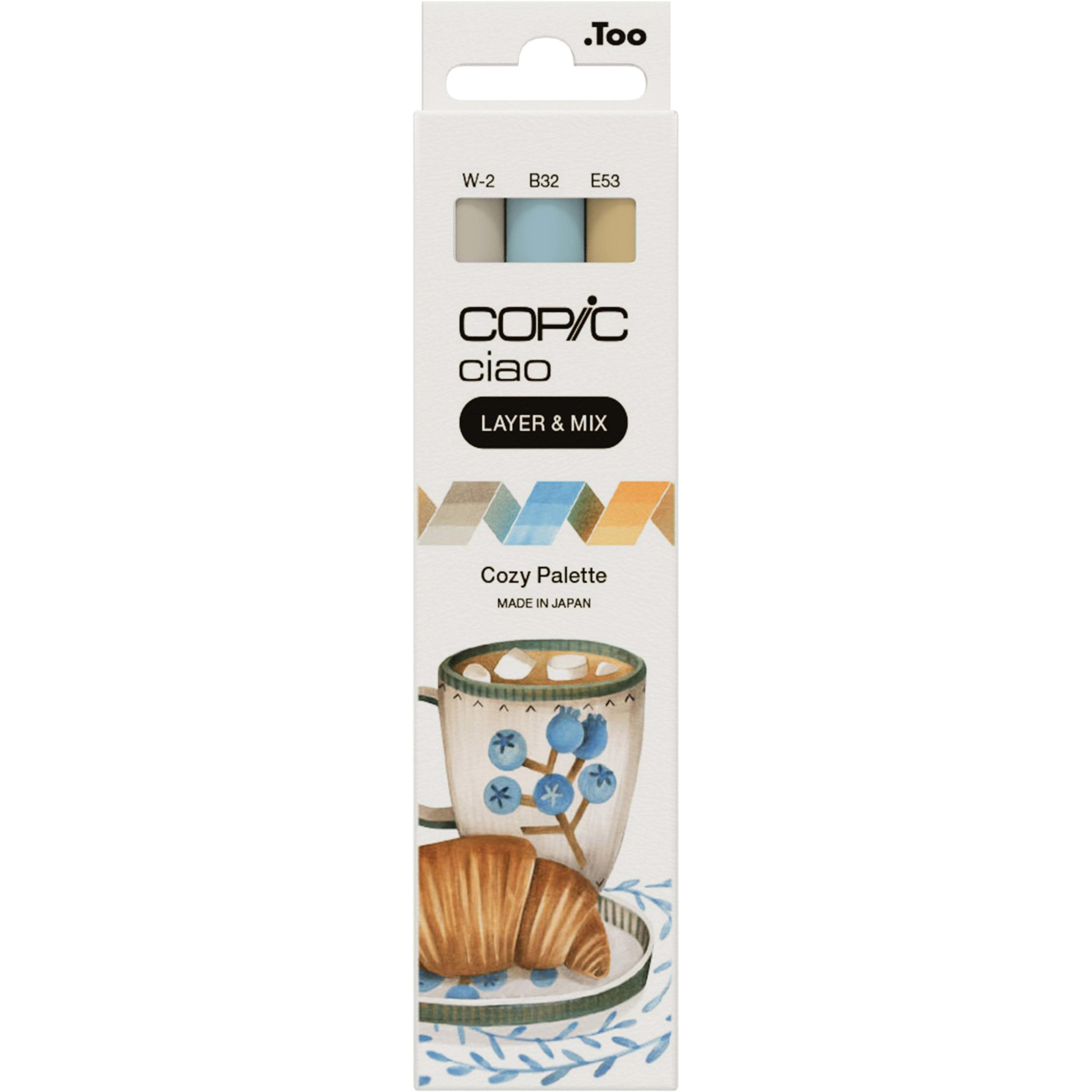 Copic, Marker, CIAO - Marker (Cozy Palette. B-32 Pale Blue, E-53 Raw Silk, W-2 Warm Gray No. 2, 6 mm, 3 x)