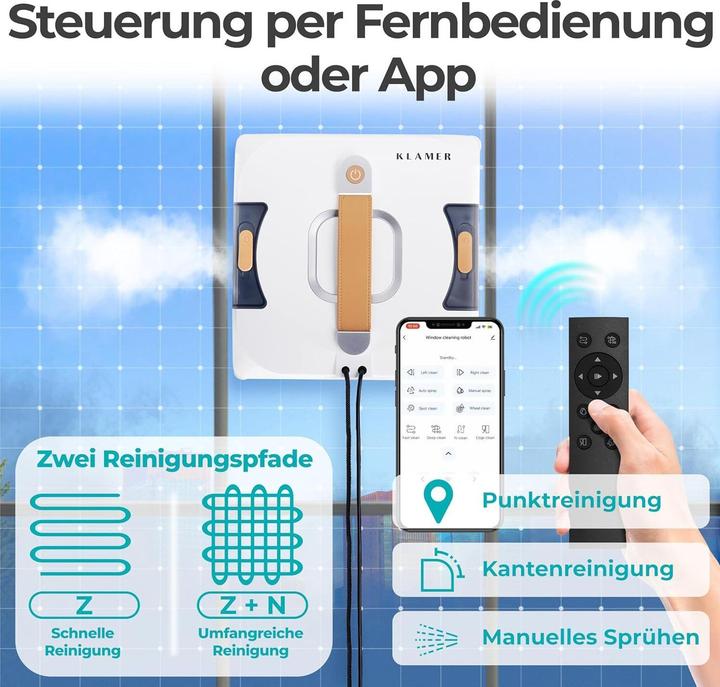 Produktbild KLAMER Fensterputzroboter, Kompakter Fensterroboter mit automatischer Kanten-Erkennung, Dual Sp…