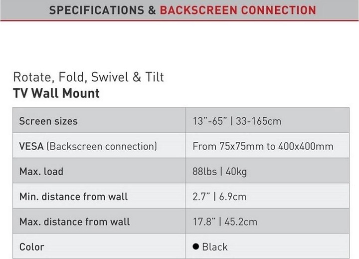 Actual product image Barkan Wh 3400 (Wall, 65", 49 kg)