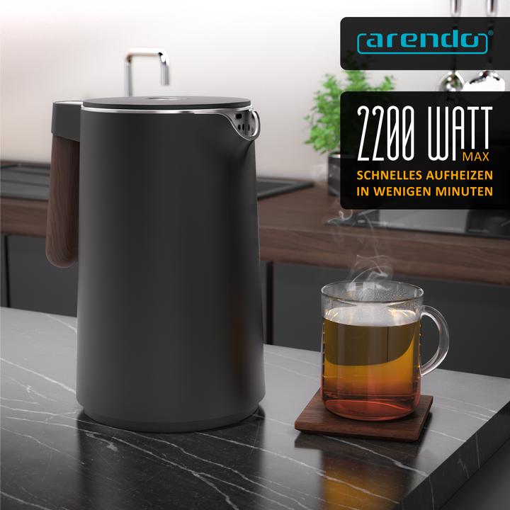 Image du produit Arendo Bouilloire en acier inoxydable 1,5 L, 2200 W, réglage de la température 45°C - 100°C, fonction (1.50 l)