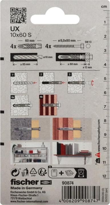 Produktbild Fischer Universaldübel UX 10x60 S K (4 Stk.)