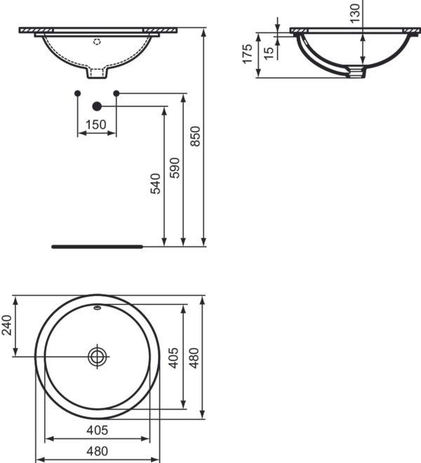 Actual product image Ideal Standard Connect Undercounter washbasin round 480mm E5054 (480 mm, 480 mm)