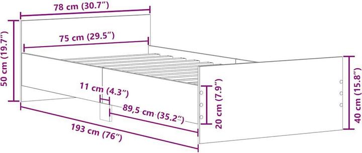 Actual product image vidaXL Bettgestell (75 x 190 cm)