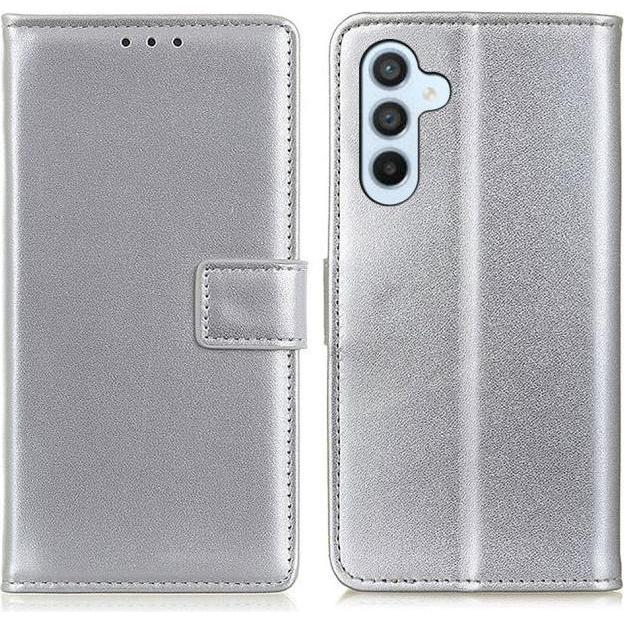 MU Classic Classic II Leder Bookcover Series (Samsung Galaxy A34 5G), Smartphone Hülle, Silber
