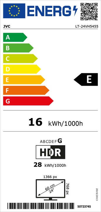Energie-Label JVC LT-24VH5455 24 Zoll Fernseher Smart TV Powered by TiVo (HD-Ready, HDR, Triple-Tuner, 6 Monate HD (24", LED, HD, 2024)