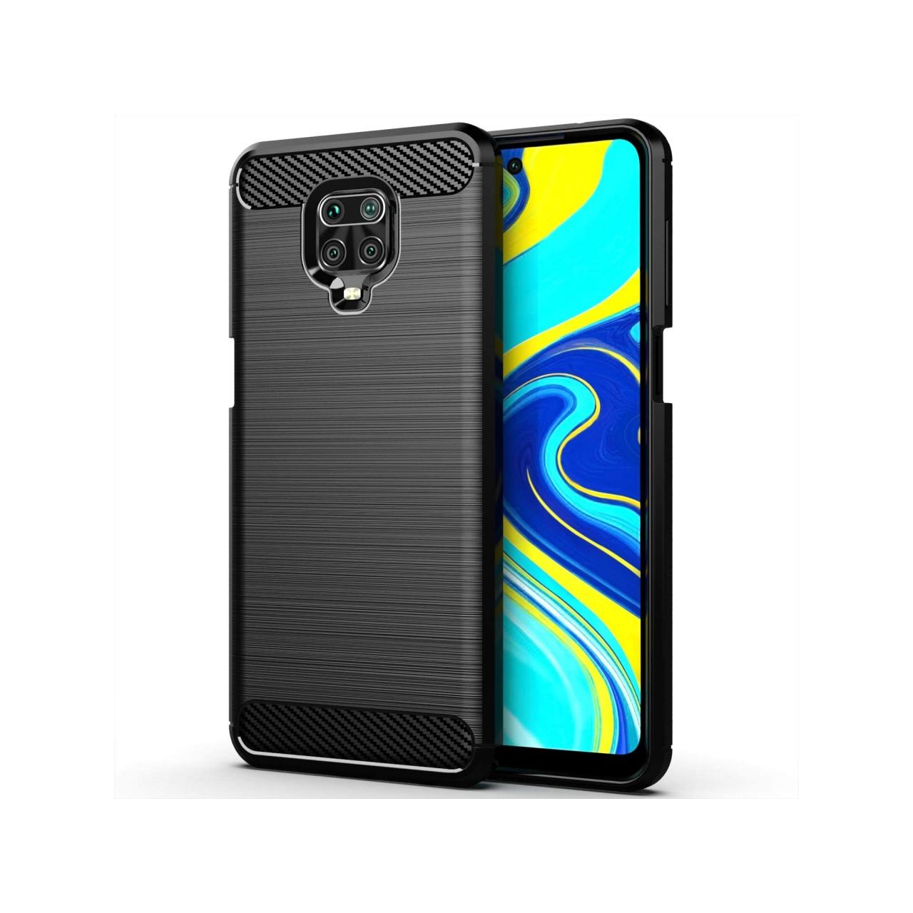 Screenguard Xiaomi Redmi Note 9S Hülle Carbon Brushed Soft TPU (Xiaomi Redmi Note 9S), Smartphone Hülle, Schwarz