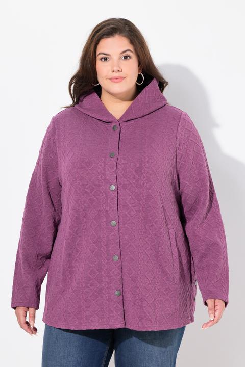 Image du produit Ulla Popken Veste à capuche, motif torsadé et boutons-pression. Dos plus long. (62)