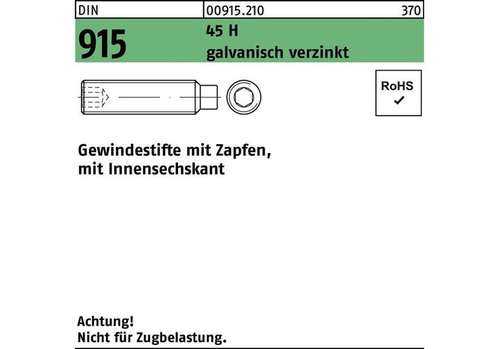 Produktbild Gewindestift DIN 915 m.Zapfen/Innensechskant M 5 x 5 45 H galvanisch verzinkt (1000 Schrauben pro Stück)