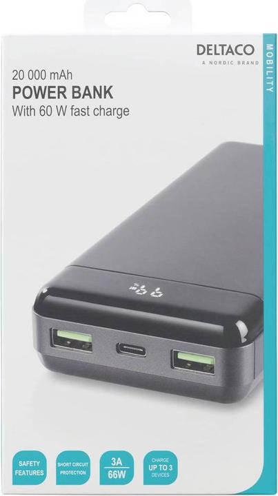 Actual product image Deltaco Powerbank (20000 mAh, 74 Wh)