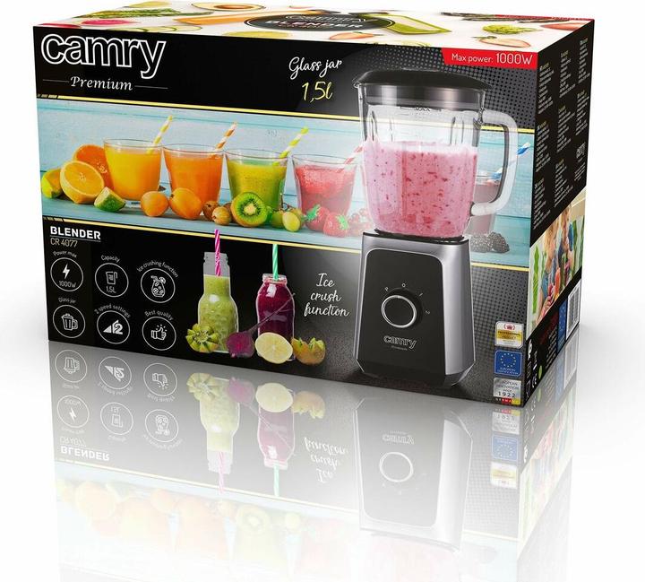 Image du produit Camry Mixer CR 4077 Tabletop, 500 W, Jar material Glass, Jar capacity 1.5 L, Ice crushing, Black / Stainle (500 W)