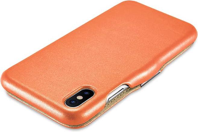Image du produit iCarer iPhone X/XS - Luxury Series étui à rabat en cuir véritable RI802-IG, orange (Apple iPhone X, Apple iPhone XS)