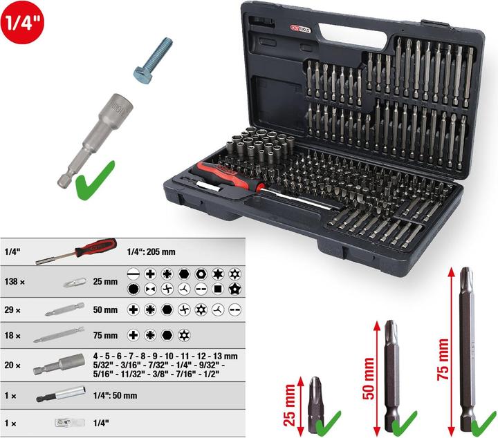 Produktbild KS Tools 1/4 CLASSIC Bit-Satz 208-teilig (Sechskant (hexagonal))