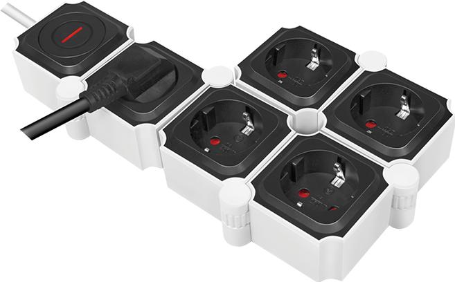 Produktbild LogiLink LPS277 Steckdosenleiste mit Schalter Weiss Schwarz Schutzkontakt 1 St. (5x, CEE 7/3, 1.50 m)